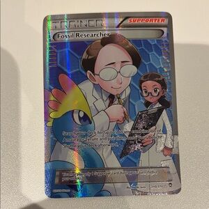 Pokemon Trainer Fossil Researcher Blue Holo Supporter Card